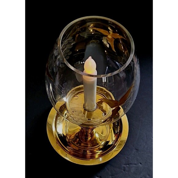 Partylite Calypso/Tuscany Gold Leaf Etched Grapes 11" Hurricane Lamp LED Pillar - Picture 7 of 10